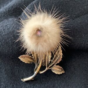 Vintage mink fur rose brooch pin